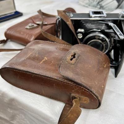 Antique Cameras, cases, 1951 coins, Thermometer