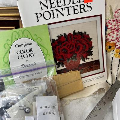 Sewing lot, scissors, magazines