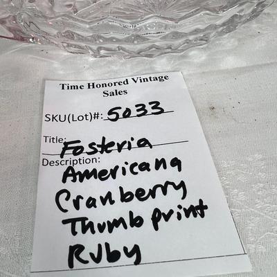 American thumb print cranberry glass, Fostoria Americana