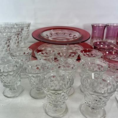 American thumb print cranberry glass, Fostoria Americana