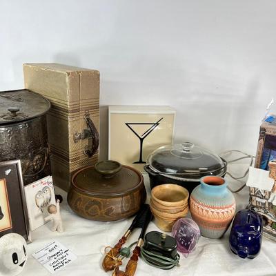 Ceramics, indigenous, stoneware, antique metal ash carrier