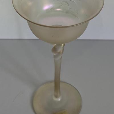 Antique Iridescent Steuben Verre De Soie Cordial Stemware Glass 7" Tall as Pictured. (No Damage but May Need Cleaning).
