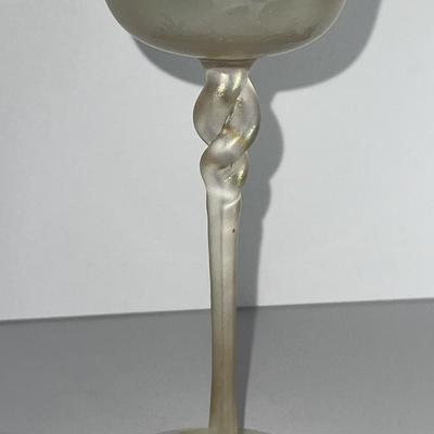 Antique Iridescent Steuben Verre De Soie Cordial Stemware Glass 7" Tall as Pictured. (No Damage but May Need Cleaning).