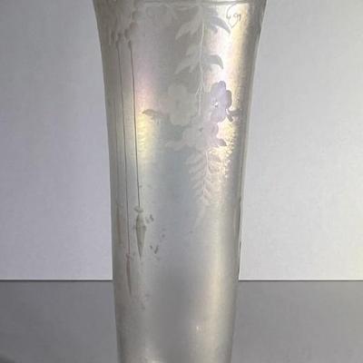 Antique Iridescent Hawkes Steuben Verre De Soie Vase 9-3/4" Tall as Pictured. (No Damage but May Need Cleaning).