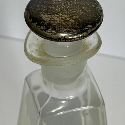 Antique Leaded Glass Oil/Vinegar Bottle 7-1/8" Tall w/Silver Top Stopper as Pictured. (No Damage but May Need Cleaning).