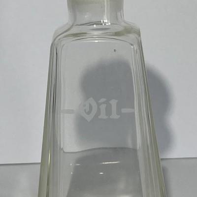 Antique Leaded Glass Oil/Vinegar Bottle 7-1/8" Tall w/Silver Top Stopper as Pictured. (No Damage but May Need Cleaning).