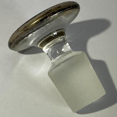 Antique Leaded Glass Oil/Vinegar Bottle 7-1/8" Tall w/Silver Top Stopper as Pictured. (No Damage but May Need Cleaning).