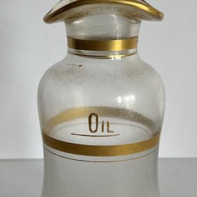 Antique Leaded Glass Oil/Vinegar Bottle 6-3/4" Tall w/Glass Stopper as Pictured. (No Damage but May Need Cleaning).