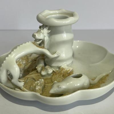 Antique MEISSEN Kings Period 1763-1774 Dragon & Rodents Candle Holder as Pictured. (1-Leaf has a Tip Brake and Needs a Good Cleaning).