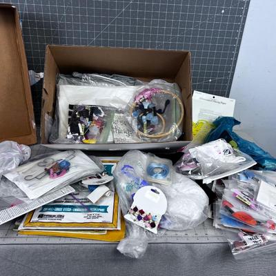 HUGE Box of Cross Stitch Supplies; Thread, Patterns Etc. 