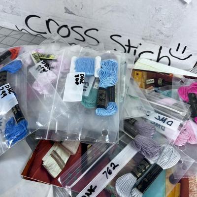 HUGE Box of Cross Stitch Supplies; Thread, Patterns Etc. 