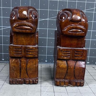 Pair of Tiki Voodoo Carved Wood Figure