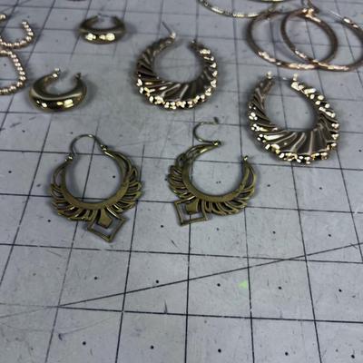 Large lot of Hooped Earrings All Gold Tone