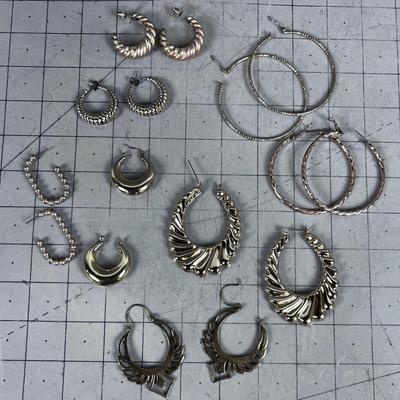 Large lot of Hooped Earrings All Gold Tone