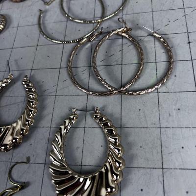 Large lot of Hooped Earrings All Gold Tone