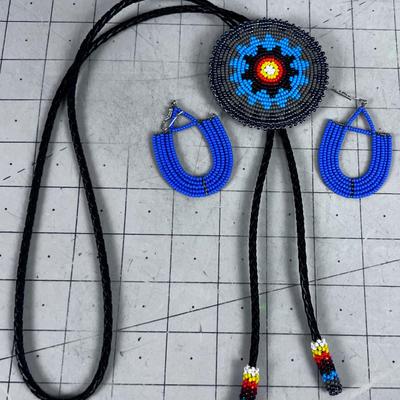 Beaded Bolero Tie with pair of Beaded Earrings