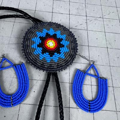Beaded Bolero Tie with pair of Beaded Earrings