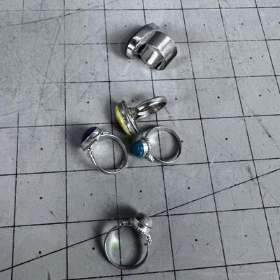 (5) Silver Rings with Various Stones in Each 