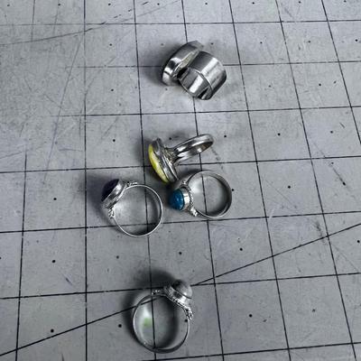 (5) Silver Rings with Various Stones in Each 