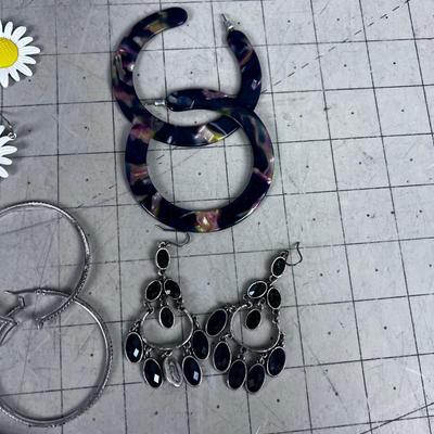 Large Grouping of Earrings Hoops and Dangle