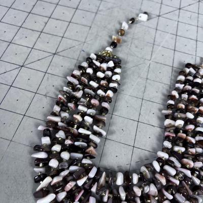 Pink and Brown Stone Necklace with 5 strands