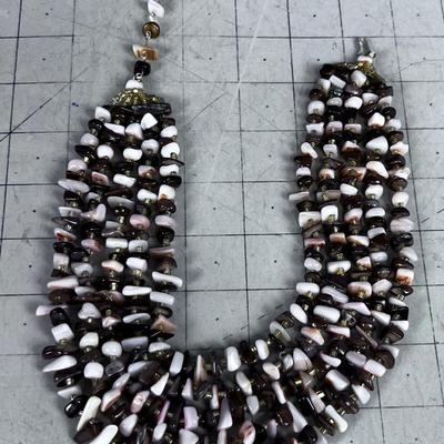 Pink and Brown Stone Necklace with 5 strands