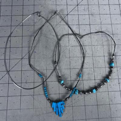 (3) Liquid and Turquoise Necklaces