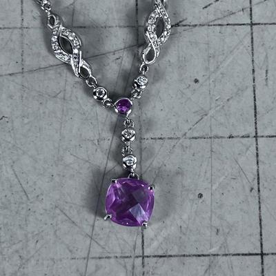 Pink cut Stone in 925 Silver Necklace