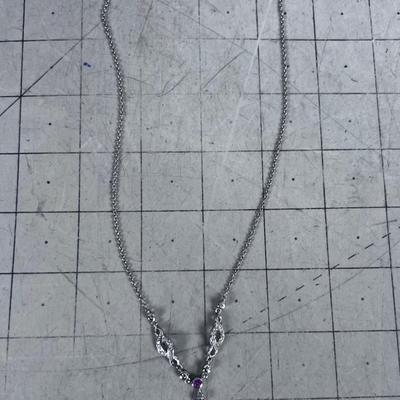 Pink cut Stone in 925 Silver Necklace