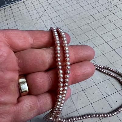 2 Pink Pearl Matching Necklaces. 23" Long 