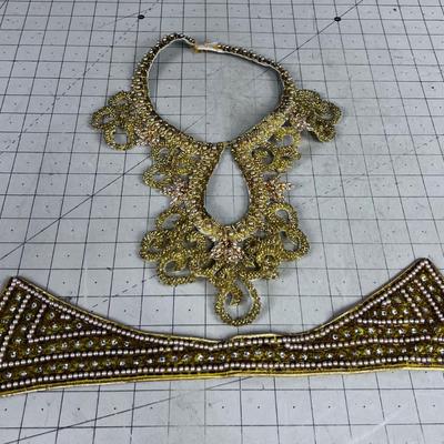 (2) Beaded Gold Tone Collars VINTAGE
