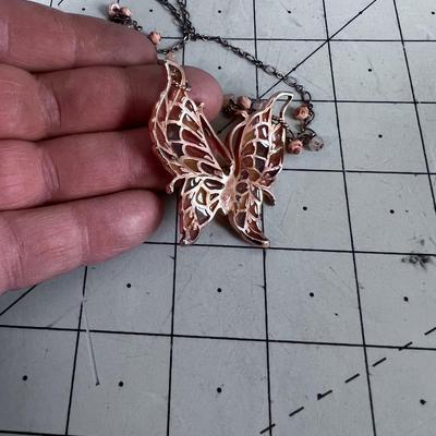 Copper Peach Tones Butterfly Necklace 