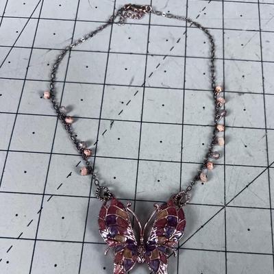 Copper Peach Tones Butterfly Necklace 