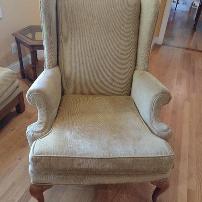 Pair of Upholstered Chairs with Matching Ottoman