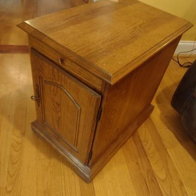 Wood Finish Side Table with Magazine Rack Feature