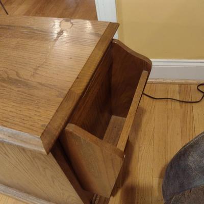 Wood Finish Side Table with Magazine Rack Feature