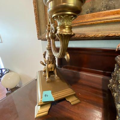 Vintage Brass Sphinx Candle Stick Holder with Glass Dome