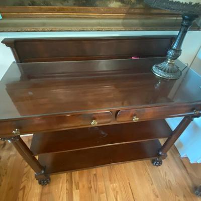 Antique Three-Tiered Glass-Topped Clawfoot Mahogany Buffet Table