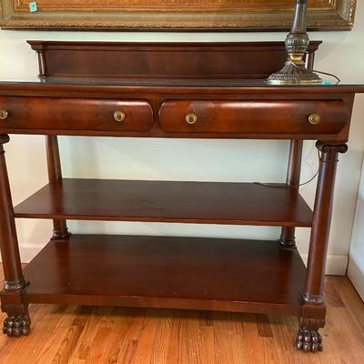 Vintage Three-Tiered Glass-Topped Clawfoot Mahogany Buffet Table