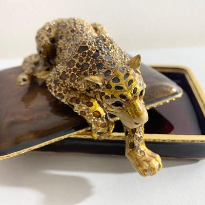 Jay Strongwater Jeweled Leopard On Trinket Box