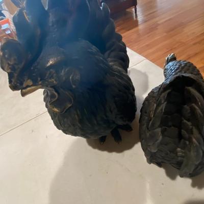 Mcnally Handmade BronzeRooster and Hen Sculptures\ Pair