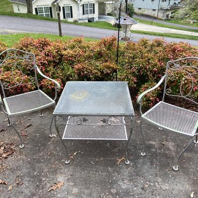 Set of Three Patio Furniture Chairs and Two-Tier Table