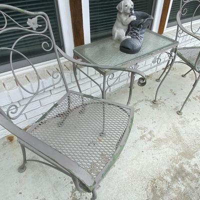 Set of Three Patio Furniture Lot, Two Chairs and Small Table