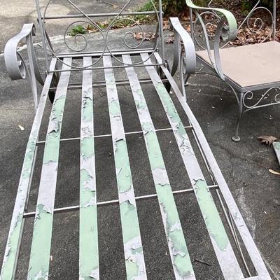 Wrought Iron Patio Furniture Two Chairs and One Lounger w Cushions