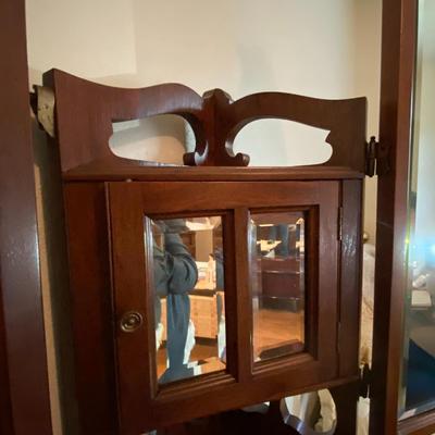 Antique Walnut Vanity with Swivel Mirror and Seat
