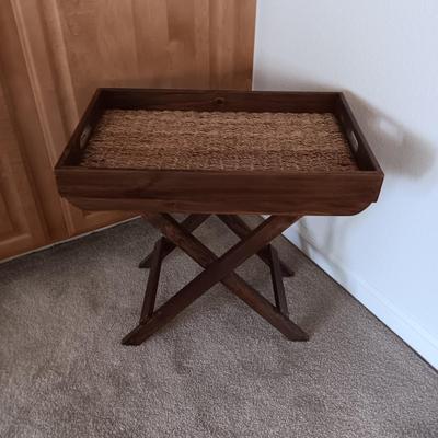 FOLDING CANED SERVING SIDE TABLE WITH A TAHARI THROW PILLOW