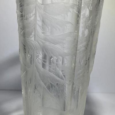 Antique Early Hand Etched Leaded Glass Scenery Water Glass 7-1/4" Tall as Pictured.