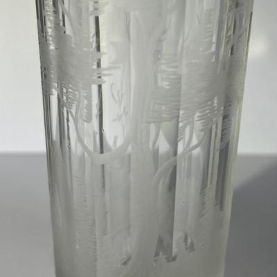 Antique Early Hand Etched Leaded DEER Scene Small Water Glass 5-1/2" Tall as Pictured.