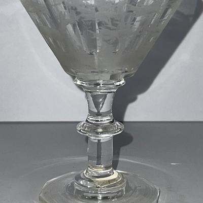 Antique Early Hand Etched Leaded DEER Scene Cordial Glass 4" Tall as Pictured.