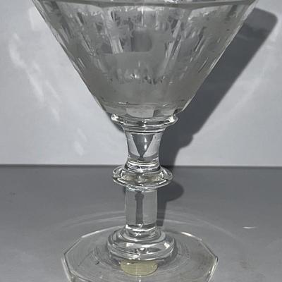 Antique Early Hand Etched Leaded DEER Scene Cordial Glass 4" Tall as Pictured.